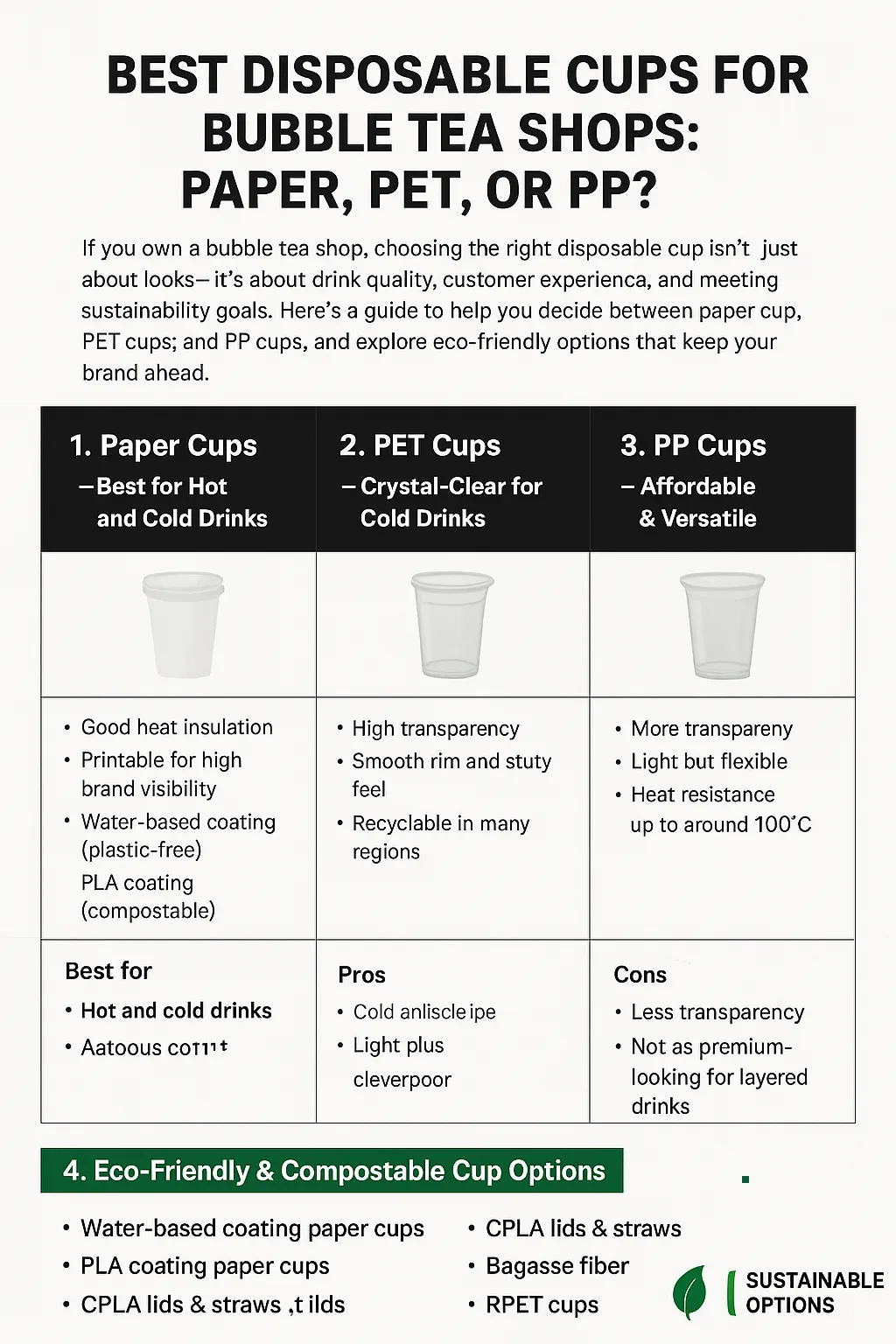 Best Disposable Cups for Bubble Tea Shops: Paper, PET, or PP?